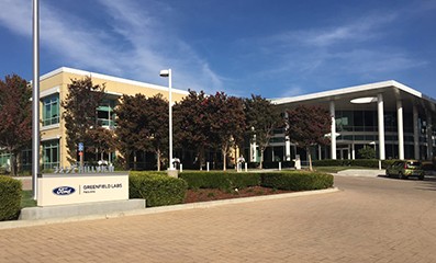 The front entrance of the Ford Palo Alto building